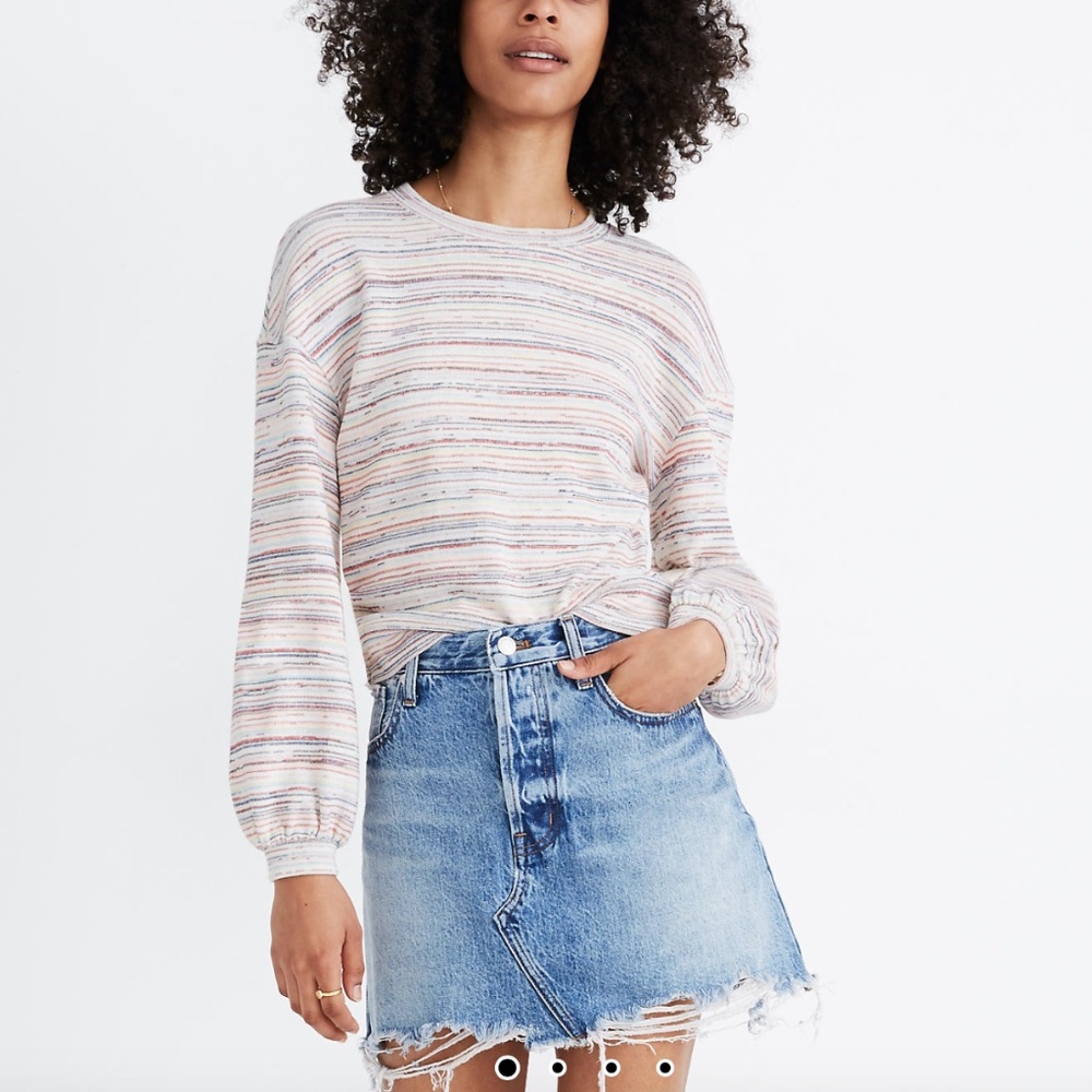 NWOT Bubble-Sleeve Crop Top in Rainbow Stripe